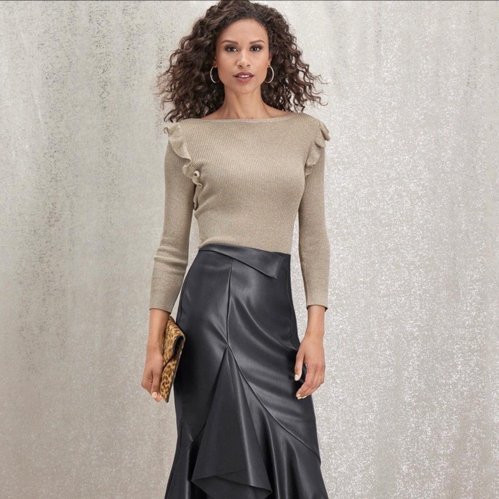Metrostyle Ruffle Lurex Sweater Metallic Gold